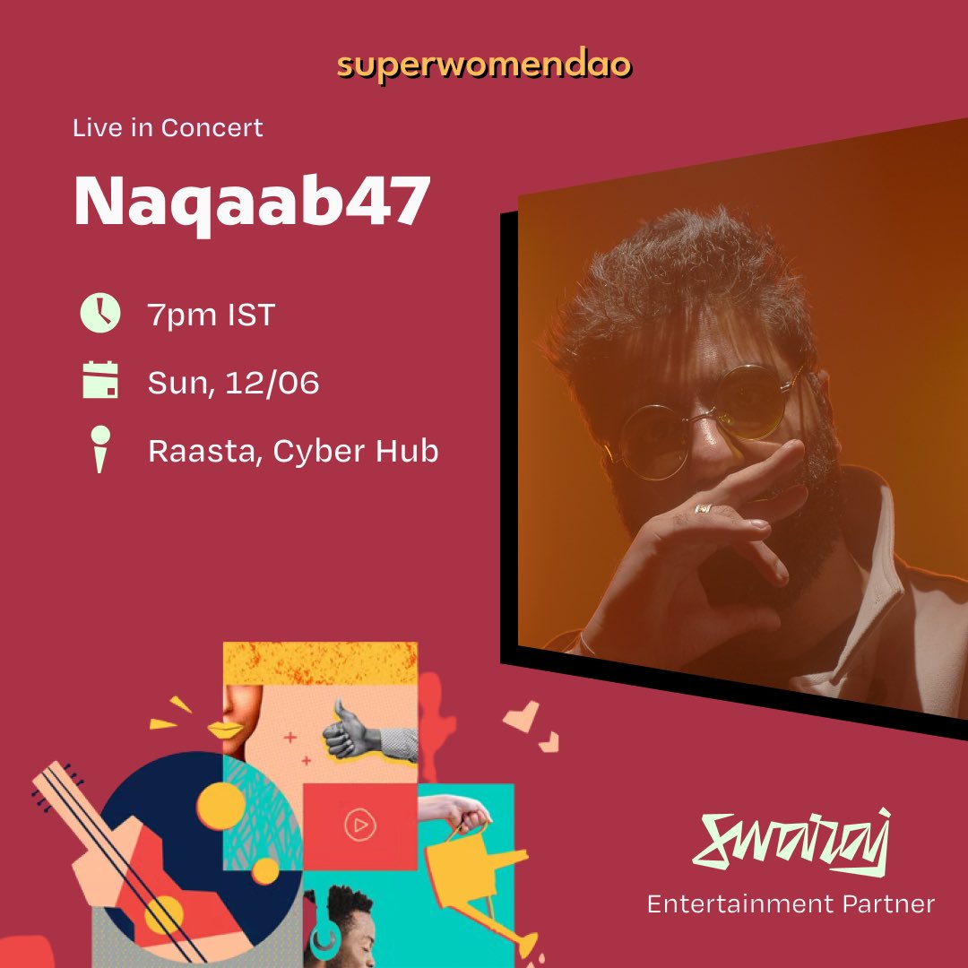 SwarajHQ's tweet photo. We’re back with a fresh wave of Indian indie at the @superwomendao x @make_punch meet today! The spicy concoction of art, web3 and culture will see our artists - guitarist Raj &amp; rapper Naqaab47 take stage.

Hop by Cyber Hub today for this bloc party ft. web3’s boldest creators ✨ https://t.co/qOeU6k4toa