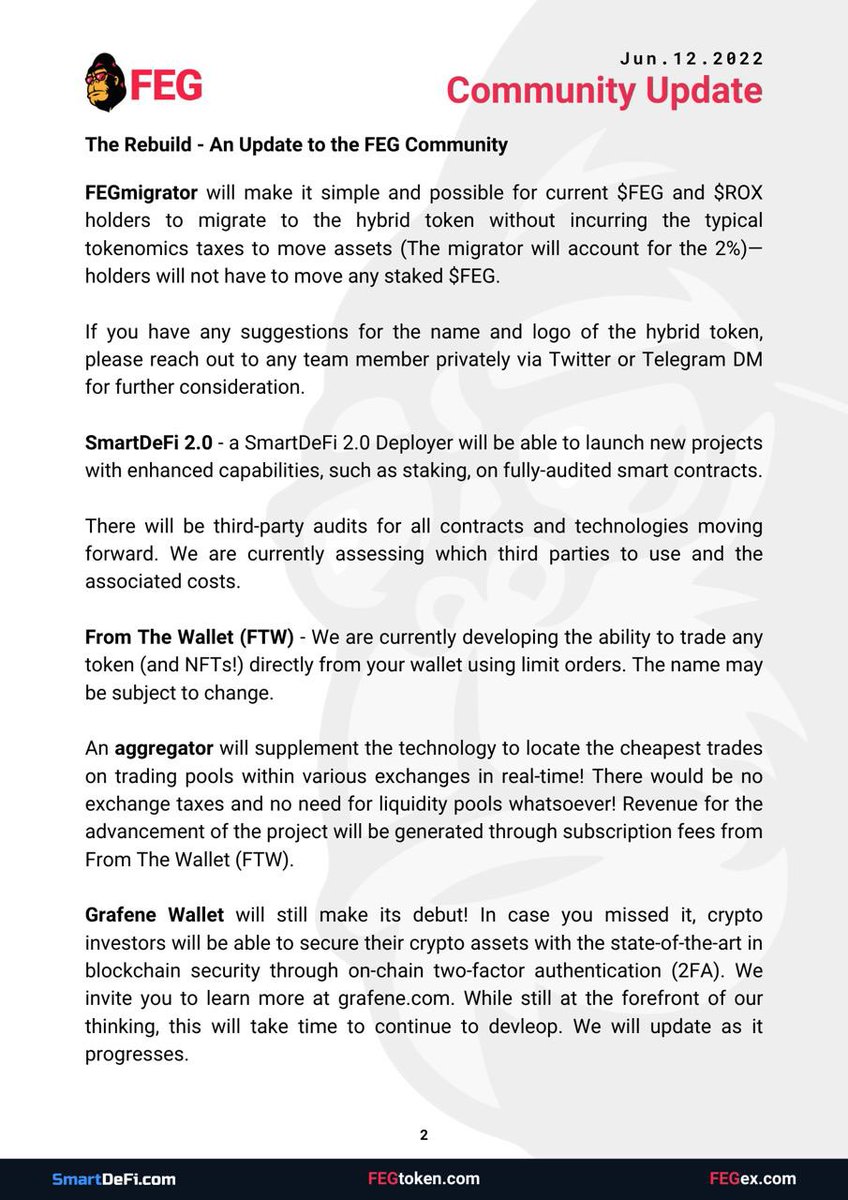 FEGtoken's tweet photo. Thanks for your ongoing support, please check the latest interim update attached. 

This is not exhaustive - we will continue to push further information as we progress. 

#FEG 
💪❤️🦍 https://t.co/ThgQ60oZc2
