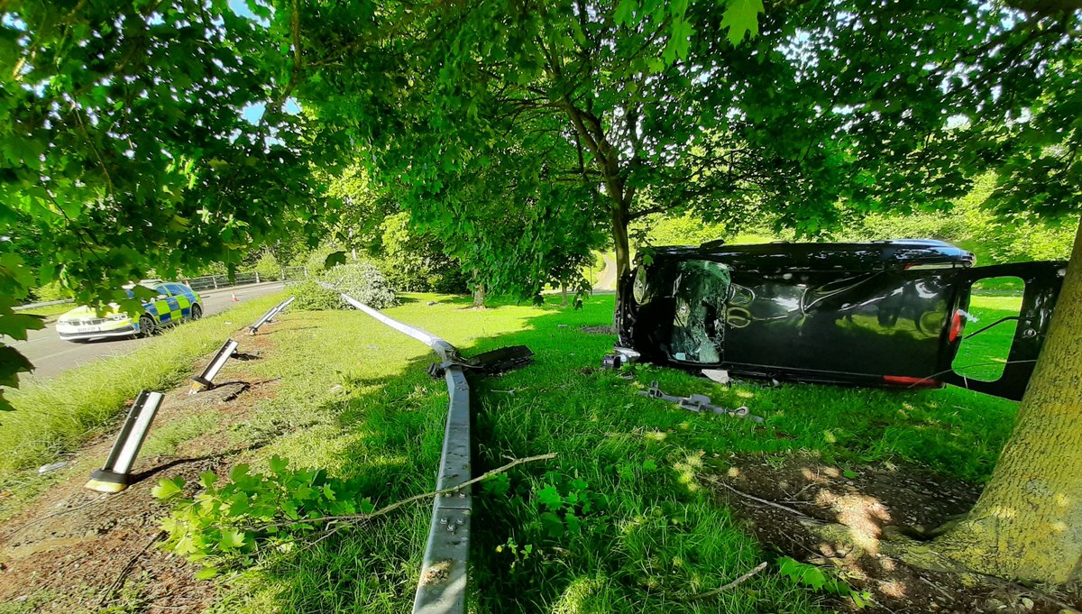 tvprp's tweet photo. Single vehicle collision at Downs Barn Roundabout. Note appears to have left the roundabout early, removing about 60 m of Armco Barrier and rolled over. Female driver unhurt, though for got her L plates &amp; supervisor. 
Going for quick interview &amp; will be reported.
#P4939 #TPAshift https://t.co/IJeWLfOcyY