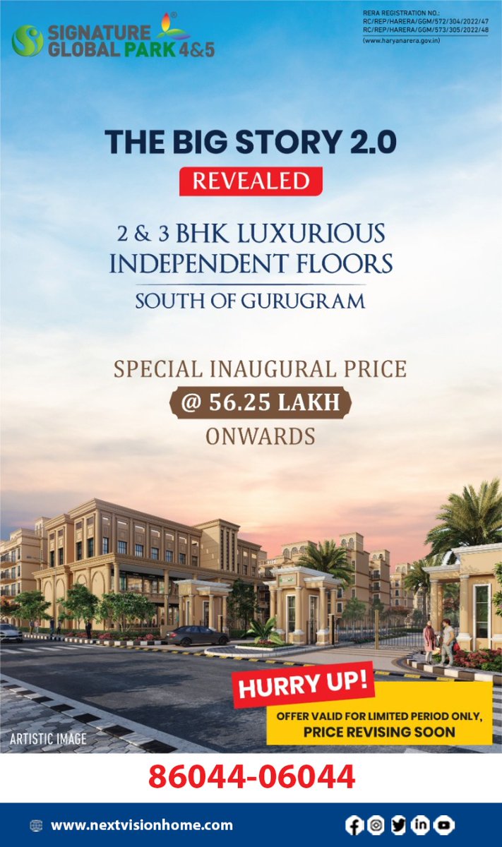 nextvisionhome's tweet photo. 2 &amp; 3 BHK Luxurious Independent floors, Sector 36, Sohna, South of Gurgaon, Special Inaugural Price of @56.25 Lakhs* Onwards. Bang on Delhi- Mumbai Industrial corridor. Offer Valid for Limited Period. Price Revising Soon. #Luxury  #realestate #nextvisionhome https://t.co/saqFcovtGG