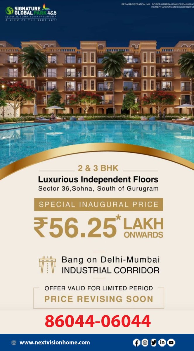 nextvisionhome's tweet photo. 2 &amp; 3 BHK Luxurious Independent floors, Sector 36, Sohna, South of Gurgaon, Special Inaugural Price of @56.25 Lakhs* Onwards. Bang on Delhi- Mumbai Industrial corridor. Offer Valid for Limited Period. Price Revising Soon. #Luxury  #realestate #nextvisionhome https://t.co/saqFcovtGG
