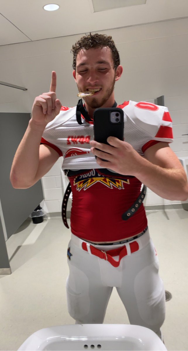 NKresovich's tweet photo. Keeping the title to the East side! Tore it up tonight and had a lot of fun! Proud to represent @KHSMustangFBall one last time. Thank you to the @BayouBowlGHFCA for selecting me to participate! https://t.co/W1VISZfDA2