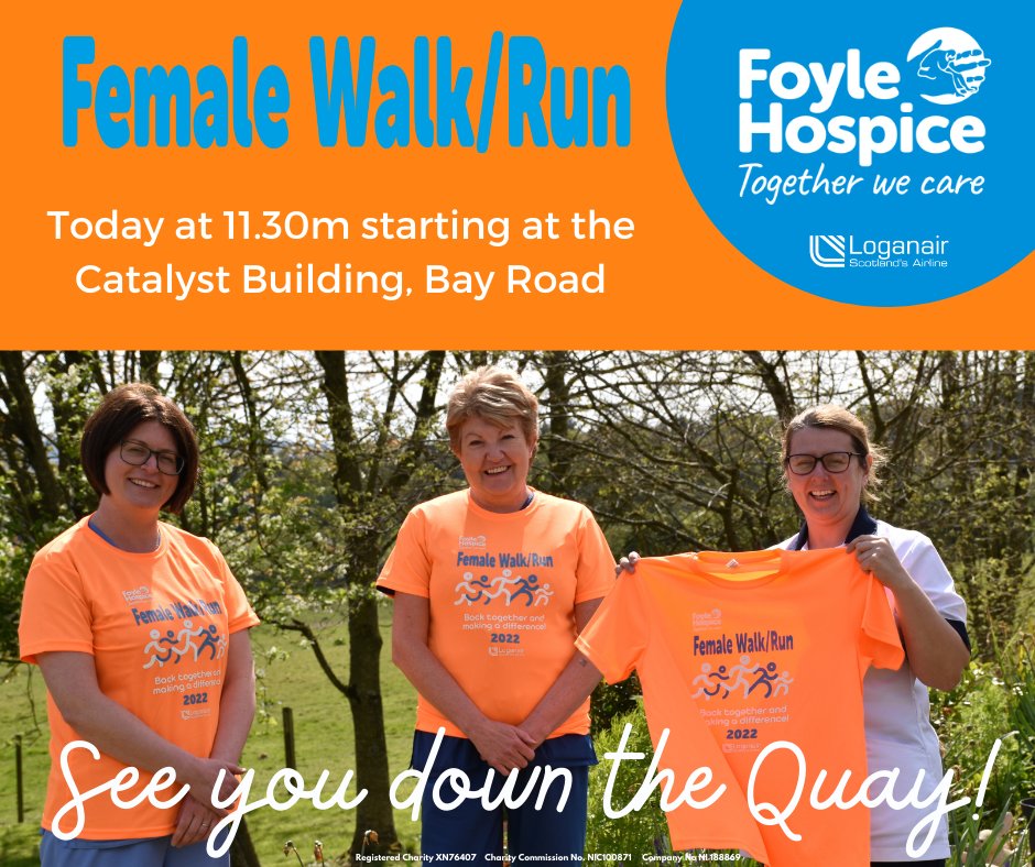 FoyleHospice's tweet photo. Today is the day!

Female Walk here we come, see you all down at the Catalyst Building, Bay Road at 11.30am.

Thank you to everyone who registered and will be supporting us today! 

#femalewalk #inmemory #walkinginmemory #community #hospice https://t.co/Zimfql0KMt