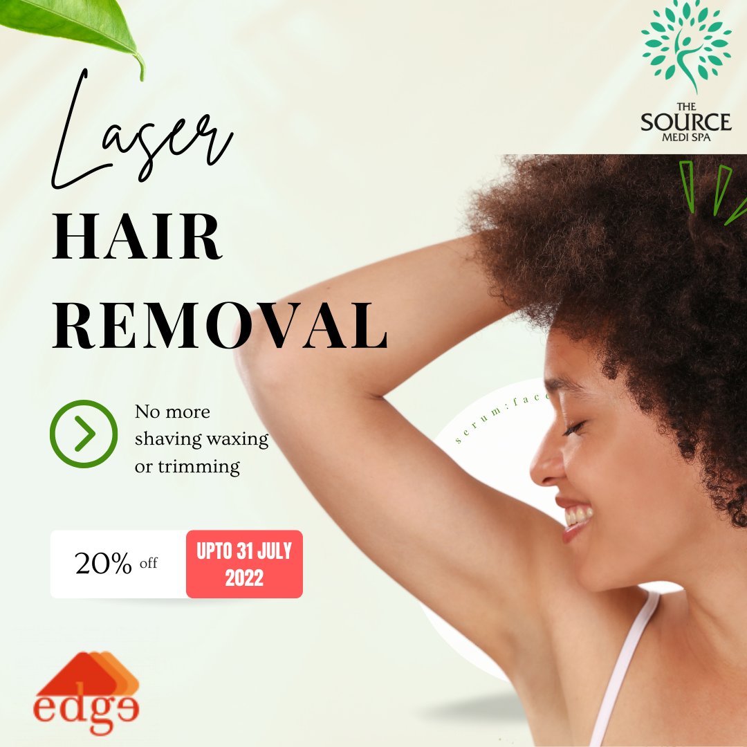 EdgeLYF's tweet photo. Get 20% off laser hair removal today and say goodbye to shaving and waxing at the Source Medi Spa.
#EdgeApp
#EdgeDiscounts
#EdgeApp
#GetEdged https://t.co/np5f5J9hgh