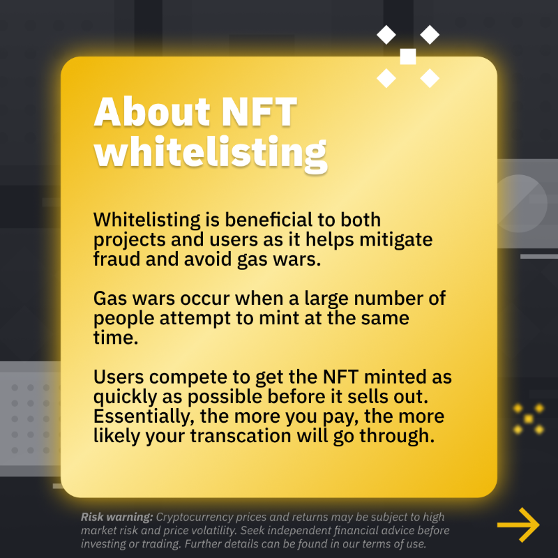 binance's tweet photo. What is an NFT whitelist and how do I get on one?

This may be able to help.
