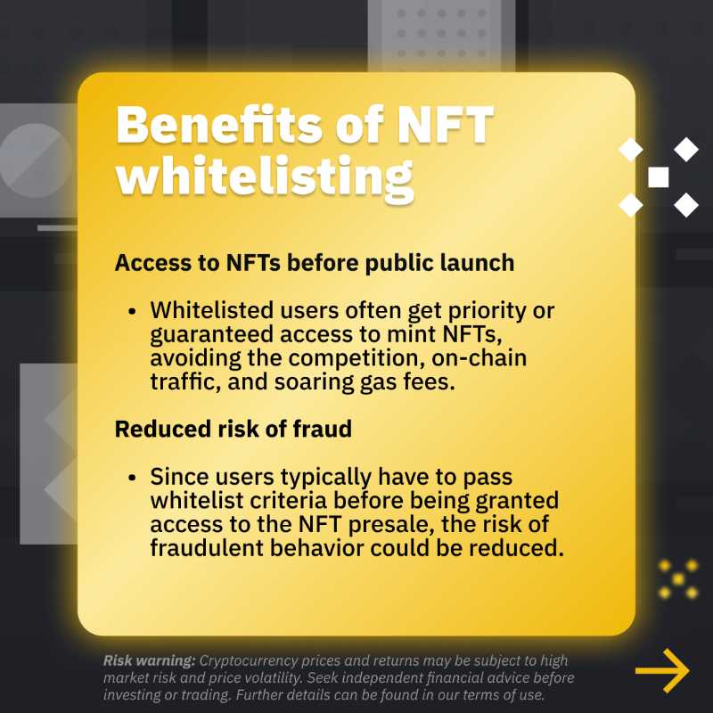 binance's tweet photo. What is an NFT whitelist and how do I get on one?

This may be able to help.