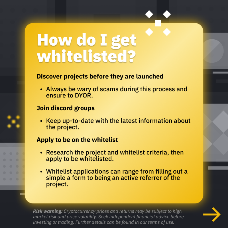 binance's tweet photo. What is an NFT whitelist and how do I get on one?

This may be able to help.