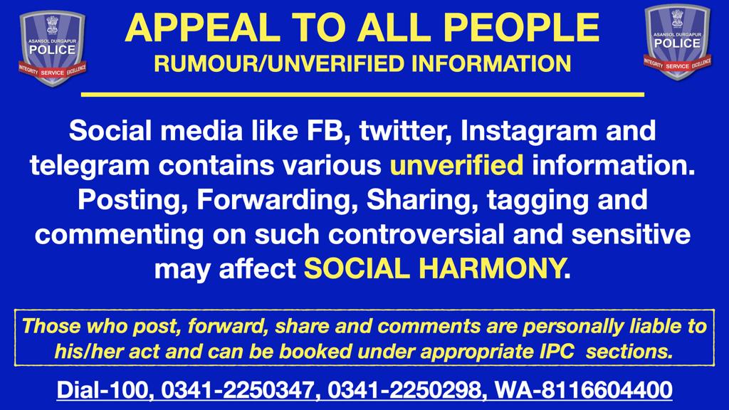 Cpadpc's tweet photo. #DontSpreadFakeMessage
#AsansolDurgapurPolice4U
@WBPolice https://t.co/iqL0EPiwo7