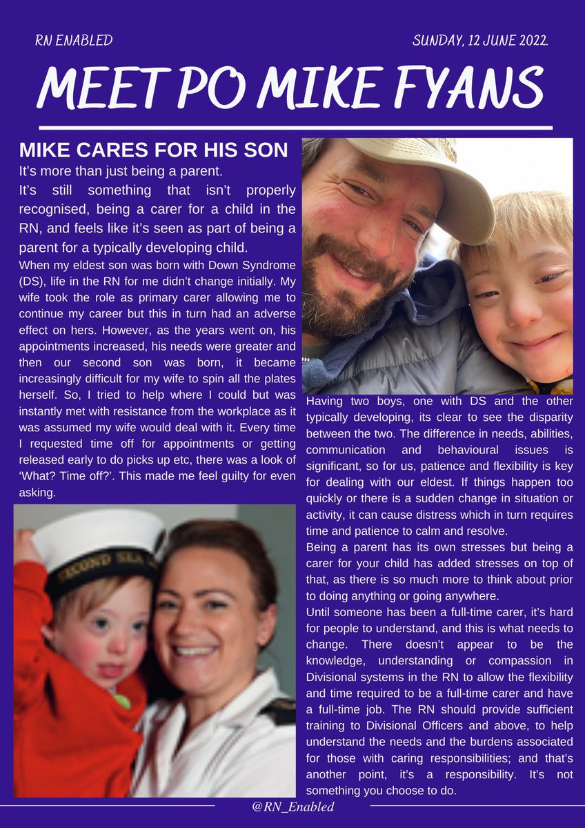 We’ve reached the final day of @carersweek and we have our last story for you. Meet PO Mike Fyans 💜⚓️ @CarersUK @Carers_first @carersweek @af_candid @RoyalNavy @RoyalMarines @RNReserve @RFAHeadquarters @DefenceHQ @RNCompass @RNRaceDiversity @navy_women @RN_Neurodiverse
