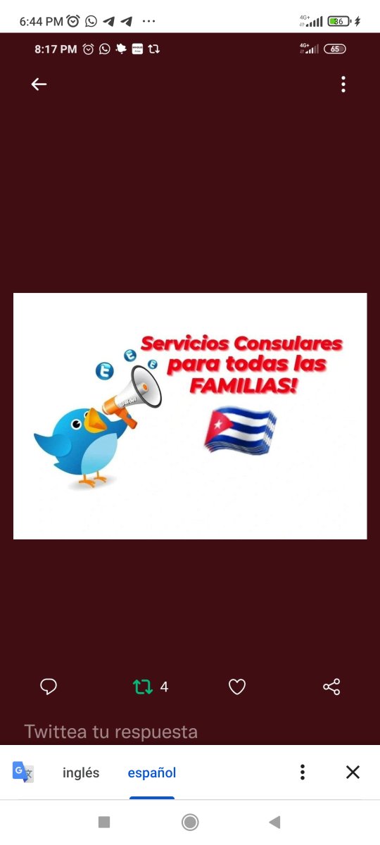 We deserve that the appointments of the CFRP in Cuba already take place, there are many years of waiting.
#DATECFRP #ConsularServicesInCuba #CFRP
#NoMoreGuyana #ConsularServicesInCubaAllCategories <a href="/MeisiBWeiss/">Meisi Bolaños Weiss</a>
<a href="/POTUS/">President Donald J. Trump</a>
<a href="/Cartajuanero/">Juan S. Gonzalez</a>
<a href="/USEmbCuba/">Embajada de los Estados Unidos en Cuba</a>
<a href="/SecMayorkas/">ARCHIVED: Secretary Alejandro Mayorkas</a>
<a href="/SecBlinken/">Secretary Antony Blinken</a>
<a href="/StateDept/">Department of State</a>