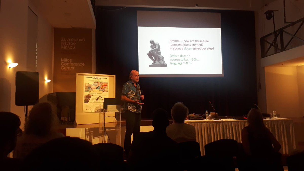 Knuth, Gödel et al. prize holder Christos Papadimitriou gave a fascinating and inspiring talk by presenting the Assembly Calculus, that models brain activity. This computational framework is based on popularions of spiking neurons and may be implicated in language and learning