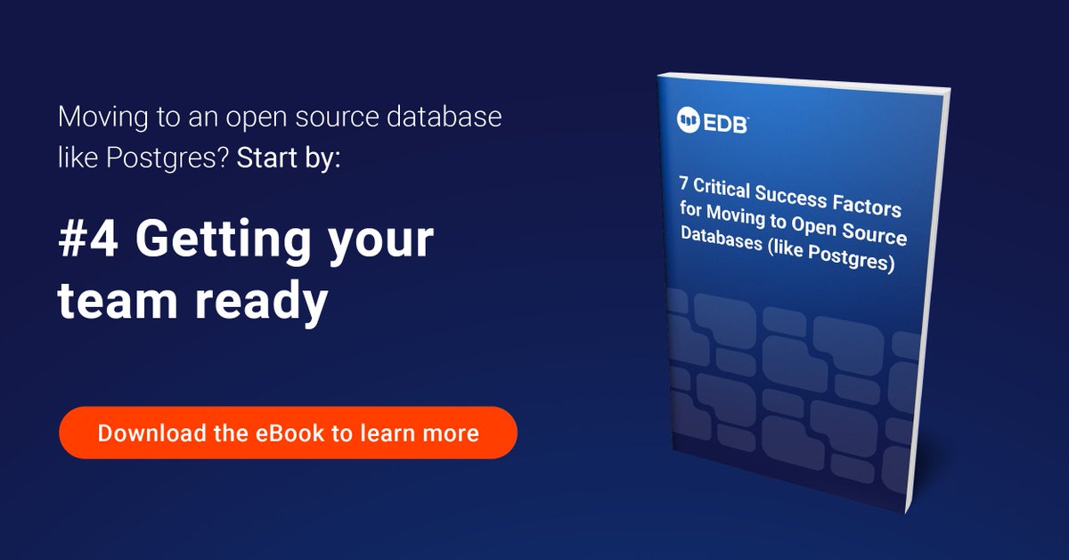 AncyNimsha's tweet photo. Getting your team ready is one of the most critical elements of a successful move to #opensource databases like #Postgres, and the transformation will have unique impacts on everyone involved.  
Download this eBook to learn more: https://t.co/ZJnOdhFmd2

#MigrateToPostgres https://t.co/17WKiusflO