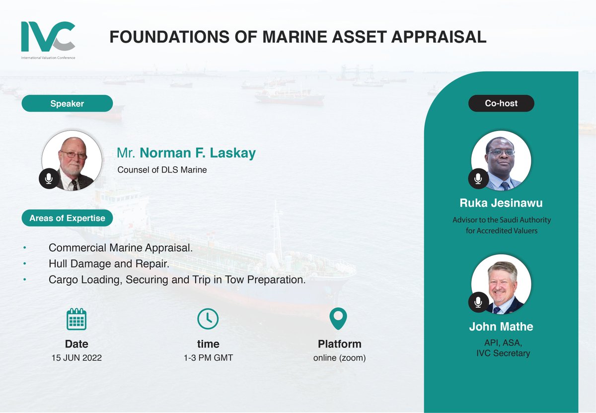 Join us on June 15th!

In an exclusive webinar discussing “Foundations of Marine Asset Appraisal”💡

with Mr. Norrman Laskay
from 1-3 GMT⏰
via zoom 💻

To register, please visit;
us06web.zoom.us/webinar/regist…
