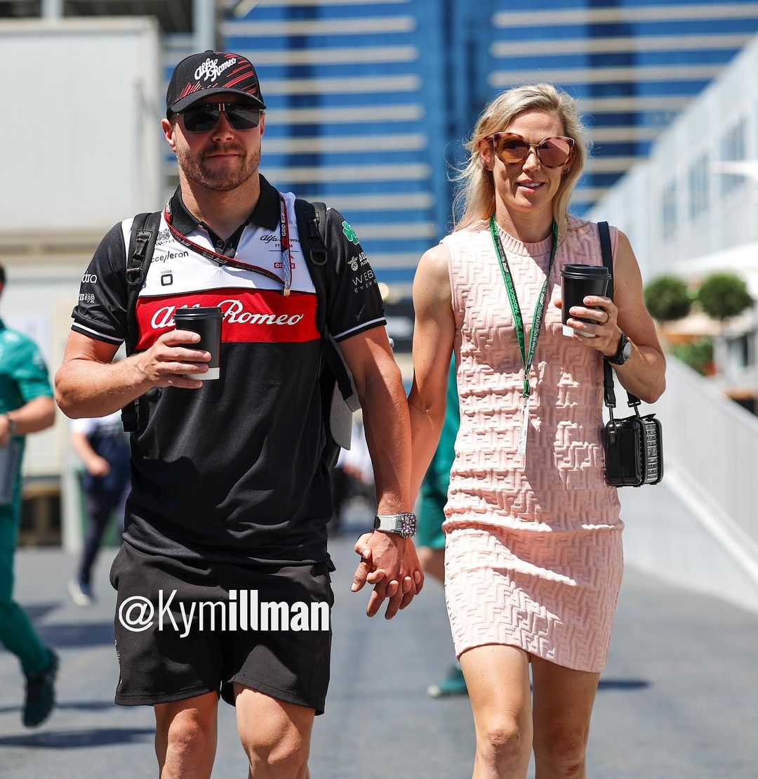 A rest day for @tiffanycromwell on #F1 Race Day, fresh from #WomensTour ,walking with @ValtteriBottas
with his trademark coffee. #BakuGP