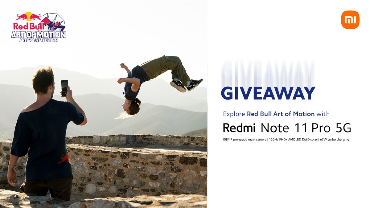 XiaomiUK's tweet photo. (1/2) [GIVEAWAY] Today is the day! And what better way to celebrate than a giveaway? 

Simply tag @XiaomiUK and RT this post with #RedmiNote11Series &amp; #RedBullArtofMotion for your chance to win a #RedmiNote11Series smartphone. https://t.co/qhhhveauMC