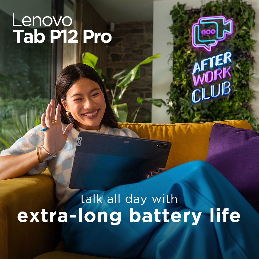 Lenovo_in's tweet photo. Want a night in? Step into the After Work Club with the Lenovo Tab P12 Pro. Its extra-long battery life lets you catch up with all your friends and more. 

Get yours now at: https://t.co/qMtpGkbC7D
#Lenovo #Tablets #TabP12Pro #AfterWorkClub #MeTime https://t.co/0ep83OckkT
