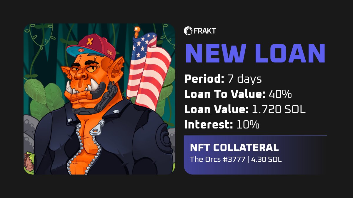 FRAKT_Updates's tweet photo. One The Orcs was just put to good use by backing a 1.720 SOL loan for 7 days. Now that's what I call utility! https://t.co/23hPvAj7or