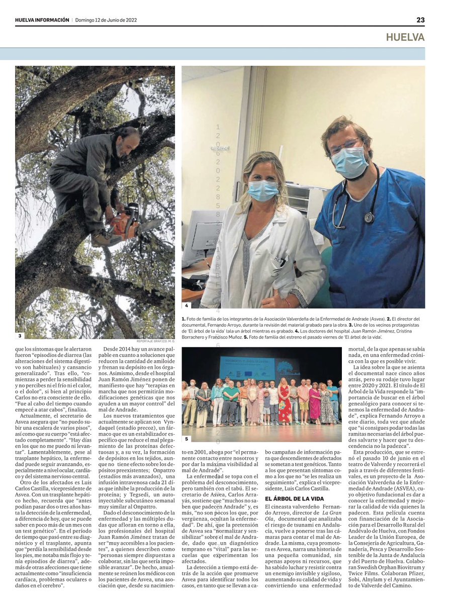 docuarbolvida's tweet photo. Muchas gracias a @huelva_info por este magnífico reportaje sobre la #EnfermedadDeAndrade y el estreno de nuestro documental. 

Difundir y conocer la enfermedad es uno de los mejores caminos para combatirla. 

#ElÁrbolDeLaVida #ValverdeDelCamino #EuropaInvierteEnLasZonasRurales https://t.co/75alc4IS4y