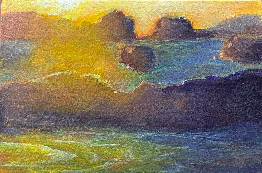 ramganesh's tweet photo. A quick painting while watching Ponyo for the 100th time with kiddo. 

Slow drying acrylic on watercolor paper. 

#1hrpaintingchallenge 
#goldenopenacrylics #openacrylics #acylics #fluidwatercolorpaper #ponyo #hbomax #quickpainting https://t.co/Nb8HXxVXyE https://t.co/2hBNGzOBGF