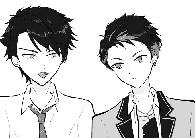 白黒でツヤベタやりたかったからモノクロで描いた茜と玲音 