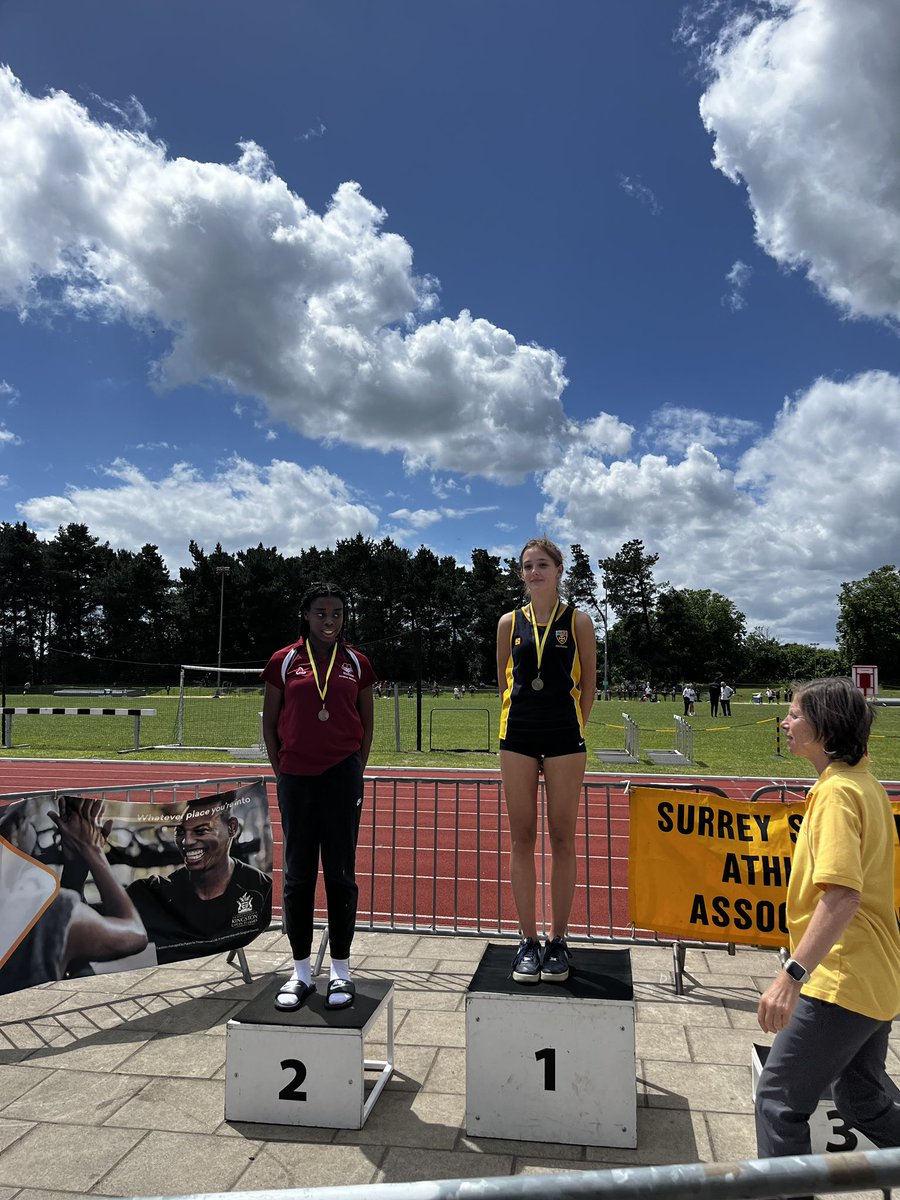 Here is our School record holder and Surrey Schools SG High Jump Champion on top of the podium!