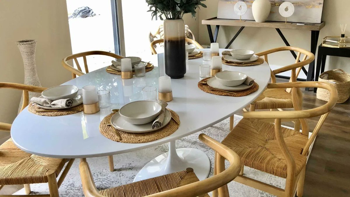 Our Davison Close show home furniture, accessories and artwork are all available to buy. Some of our favourite pieces are these gorgeous dining room table and chairs. Request a catalogue with items and prices - info@synserahomes.co.uk . #diningroom #diningtable #diningchairs