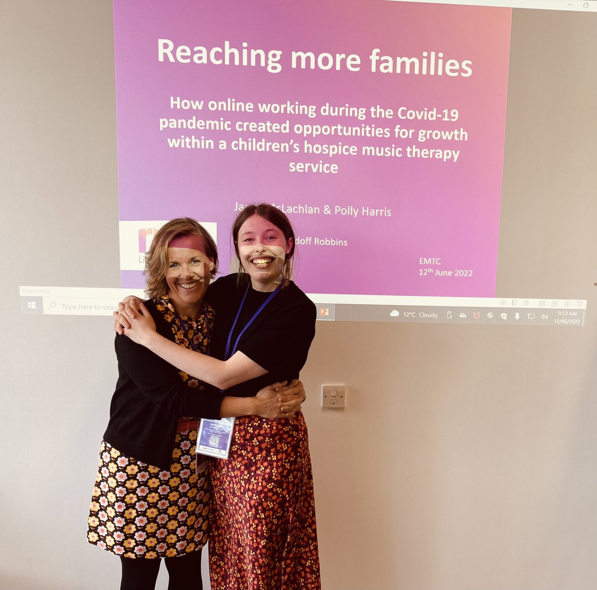 So lucky to present with the wonderful Polly Harris this morning about our work reaching more families through #musictherapy <a href="/nordoffrobbins/">Nordoff and Robbins</a> <a href="/supportCHAS/">Children's Hospices Across Scotland</a> #emtc2022 #shoogle #cantwait