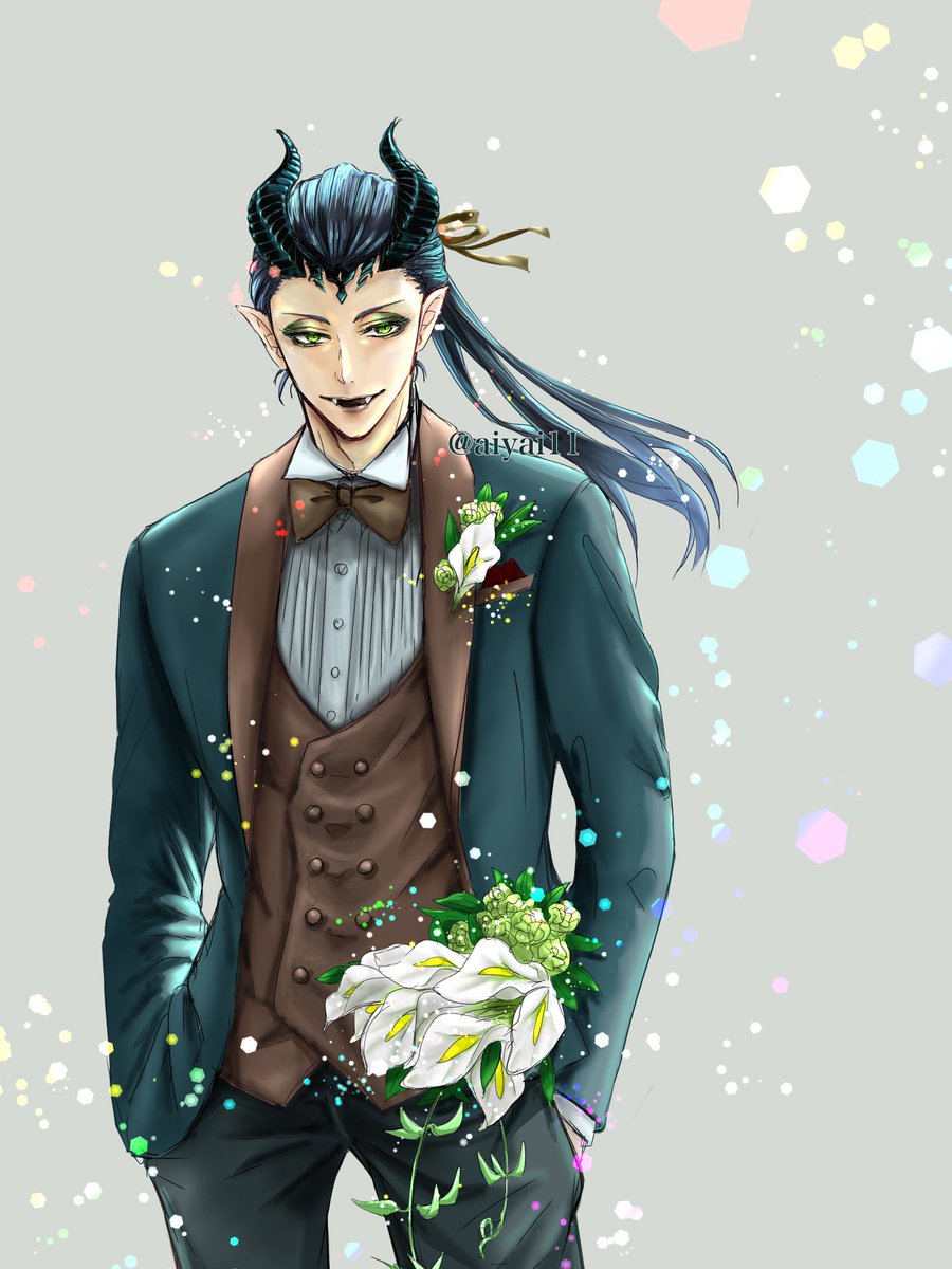 flower solo hat blonde hair male focus 1boy bouquet  illustration images