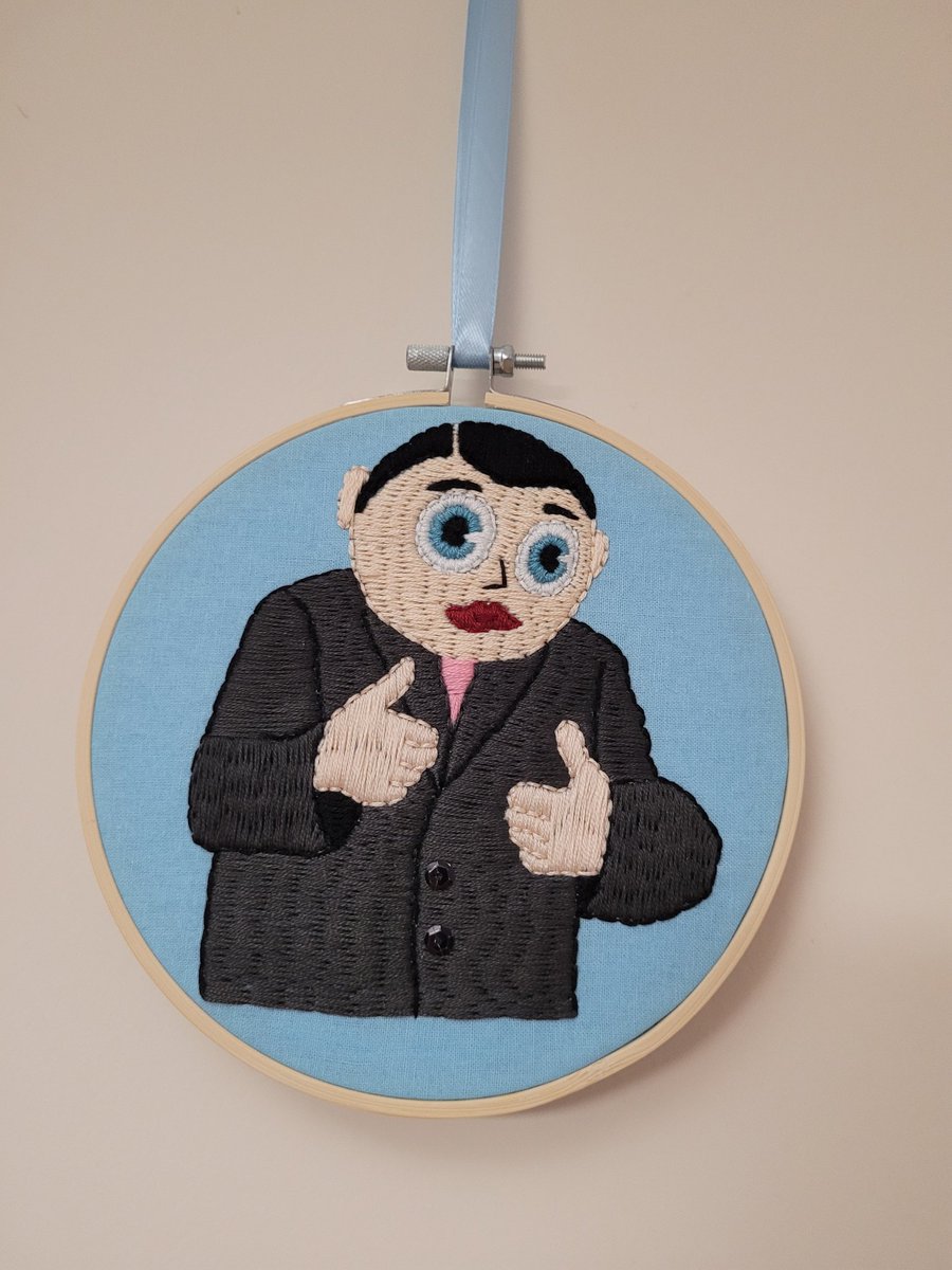 Latest commission request was for Ashton-on-Mersey's finest Frank Sidebottom*. I hope it's a fitting tribute. #embroidery #handmade #franksidebottom #frank

* My eldest thinks it is Jimmy Carr