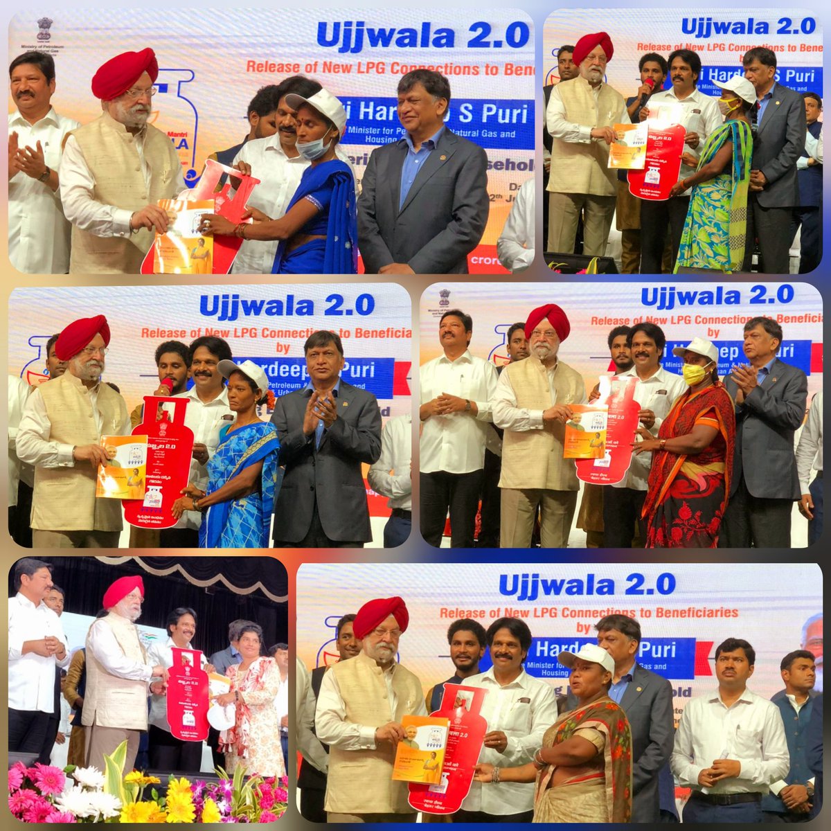 HPCL's tweet photo. महिलाओं को मिला सम्मान,
स्वच्छ ईंधन, बेहतर जीवन।
Hon.Min. P&amp;NG and H&amp;UA, GoI, Sh.
@HardeepSPuri handed over #LPG
connections &amp; interacted with
#PMUY beneficiaries at Visakh.
Hon. PM's visionary #UjjwalaYojana
has transformed lives for Women.
#WomenEmpowerment #8YearsOfGaribKalyan https://t.co/W18rBWcNJ1