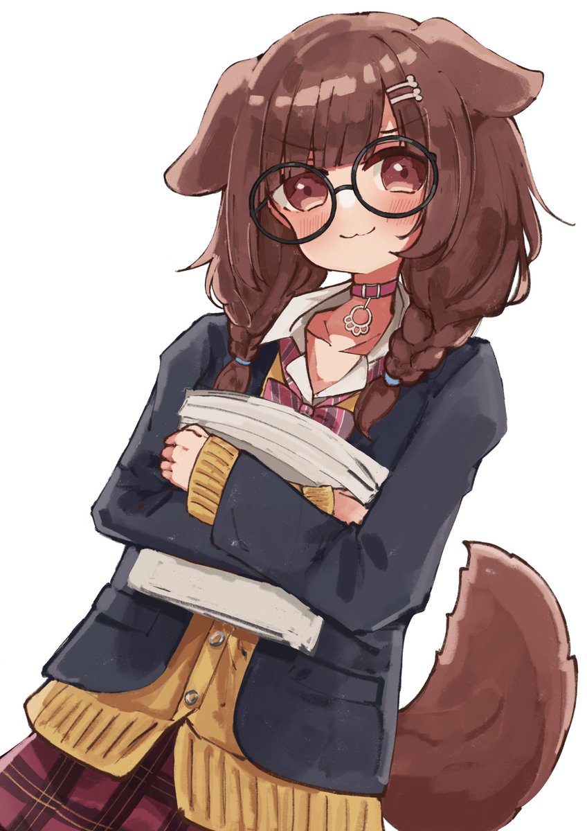 inugami korone 1girl tail animal ears solo glasses dog tail brown hair  illustration images