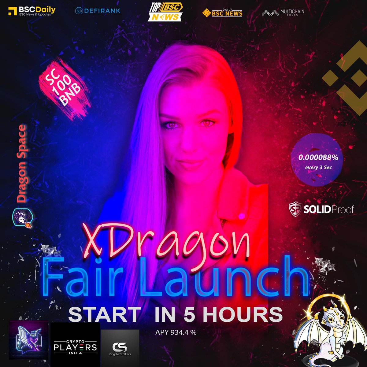 ✅Dual rebase utility
✅Earn 0.000088% reward in every 3 Sec
✅Play to earn
✅Governance
✅NFTs marketplace
✅Audit: SolidProof
✅APY 934.4%

Join Fair Launch: pinksale.finance/launchpad/0xaa…

#Dragonspace #GameFi #Gaming #NFTs #xDragon #BSC #BNB #BinanceSmartChain #Presale #Pinksale