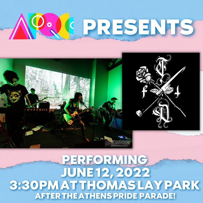 shu2stef's tweet photo. Today, join @ExquisiteGender, Tears For The Dying, and Convict Julie at the conclusion of the FIRST EVER Athens Pride Parade in Thomas Lay Park #athenspride #ExquisiteGender #TearsForTheDying #convictjulie #SolveForX #athensprideandqueercollective #thomaslaypark #lgbtqia https://t.co/YozgwoE8r4