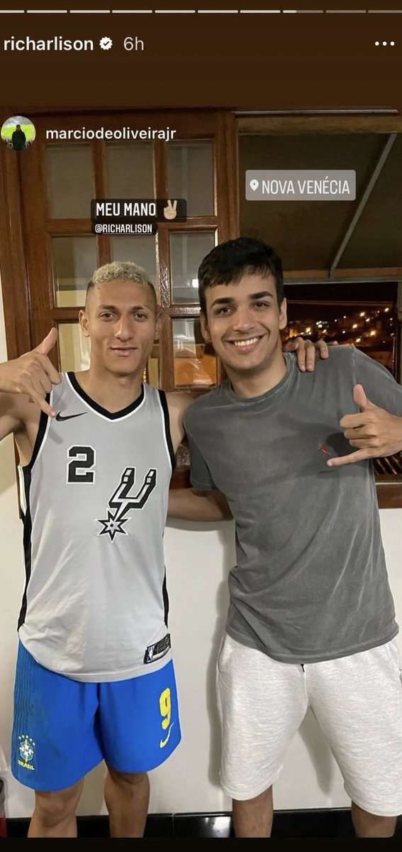 RT @HotspurEdition: Richarlison rocking a San Antonio Spurs jersey on Instagram. Take that as you will. https://t.co/3MClpgNYFu