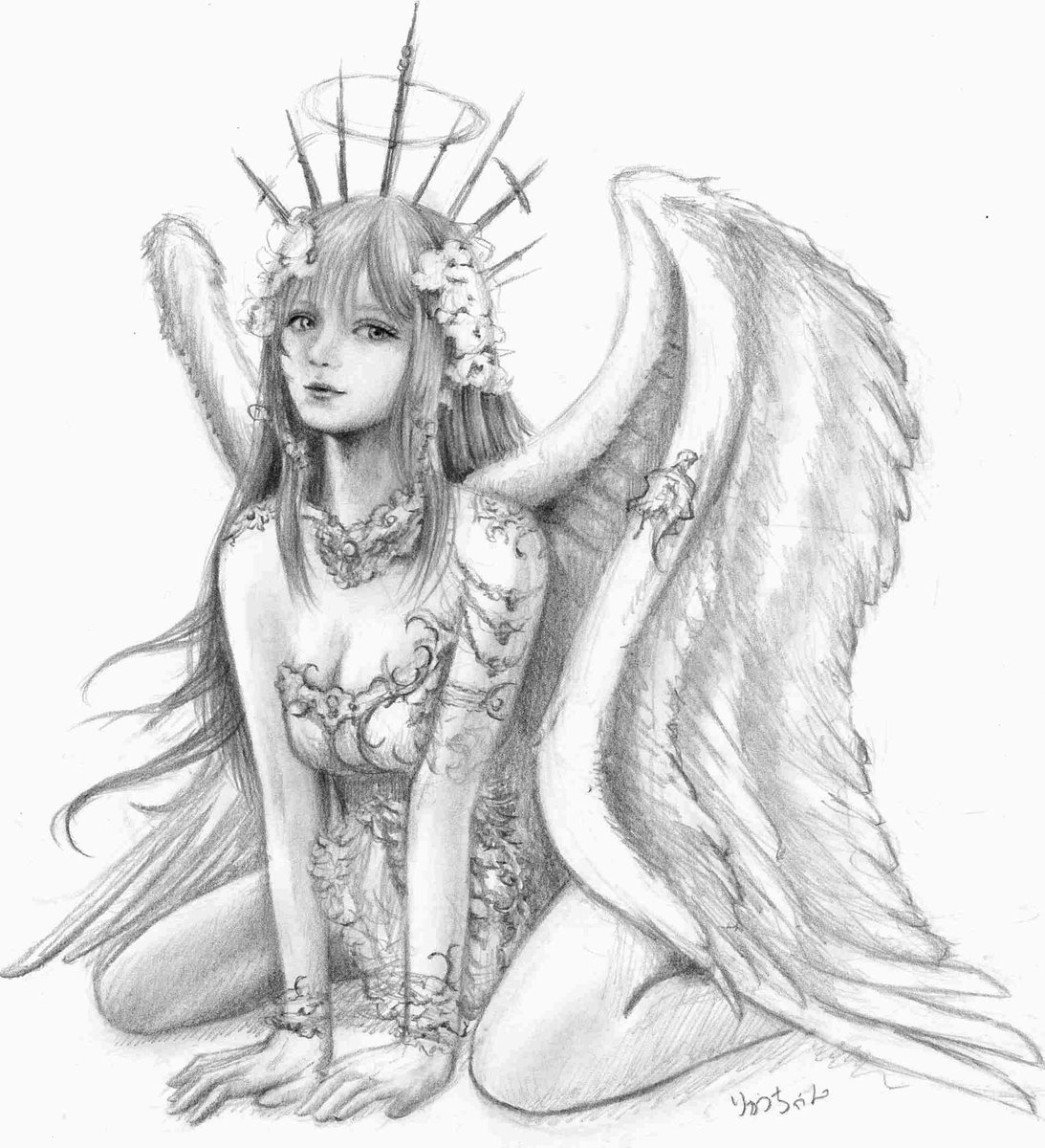 天使✨鉛筆画 #鉛筆画 #イラスト #絵描きさんと繋がりたい #イラスト