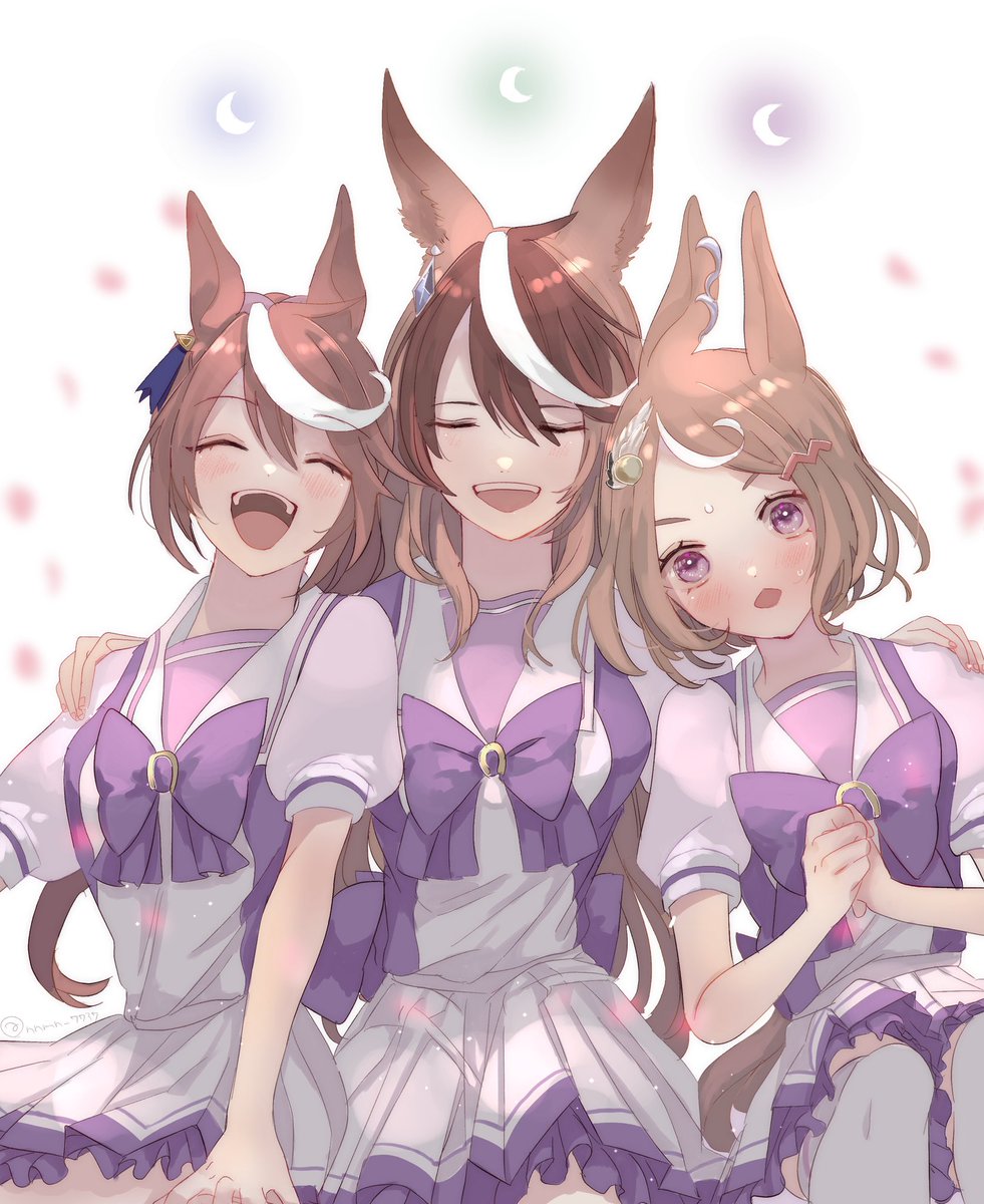 symboli rudolf (umamusume) ,tokai teio (umamusume) multiple girls 3girls animal ears horse ears tracen school uniform brown hair school uniform  illustration images