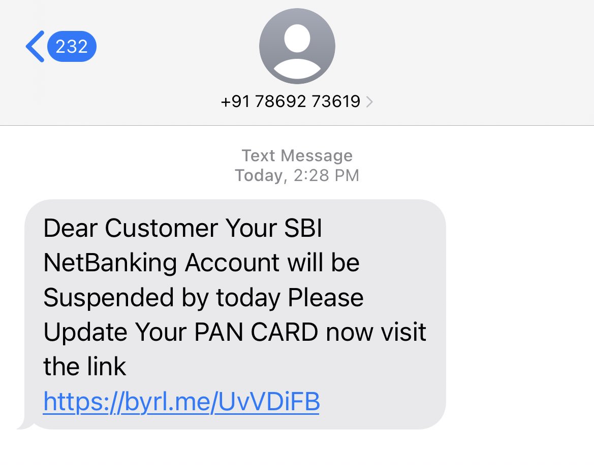 msarves's tweet photo. @TheOfficialSBI im receiving spam messages from 7869273619 stating that i have to enter my pancard details .
 Kindly take necessary action https://t.co/2df5VpAlBL
