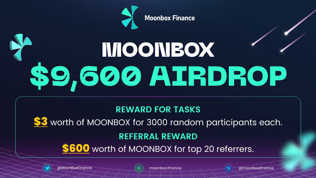 💧 MoonBox Airdrop 💧

🏆 Task: ➕ $3 worth of MOONBOX for 3000 random participants each

👨‍👩‍👧 Referral: ➕ $600 worth of MOONBOX for top 20 referrers each

🔛 Airdrop Link &amp; Information: t.me/AirdropStar/45…

#cryptocurrency #Airdrop #BSC #Bitcoin #USDT #MOONBOX #Airdropstario