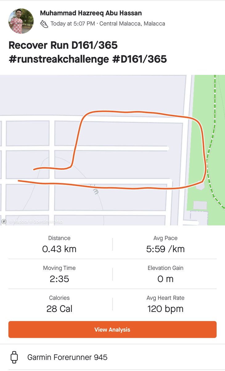 hazreeq88's tweet photo. Recover Run D161/365 #runstreakchallenge #D161/365 https://t.co/i9dsBXIuQG