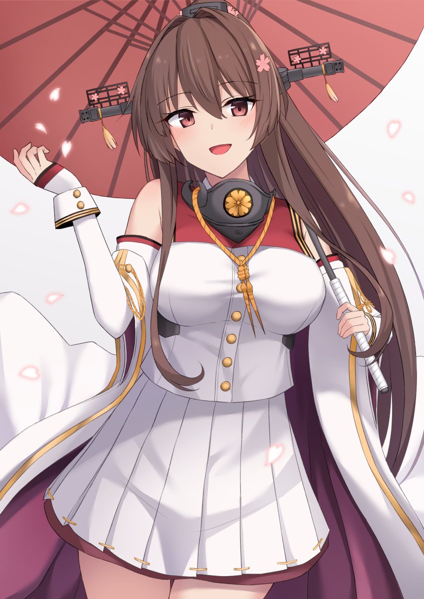 yamato (kancolle) 1girl solo long hair brown hair oil-paper umbrella skirt umbrella  illustration images