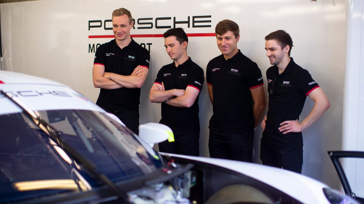 PorscheRaces's tweet photo. #LeMans24 - The new #Porsche @CoandaEsports Racing Team meets the Porsche GT Team: Two-time Porsche @TAGHeuer Esports Supercup winner @JKRogers_92, 2021 #LeMansVirtual24 runner-up @Mack_Bak, 2020 @LeMansVirtual winner @TommyOstgaard & @MitchelldeJong1 visit the @24hoursoflemans https://t.co/1AwbXCLbhn