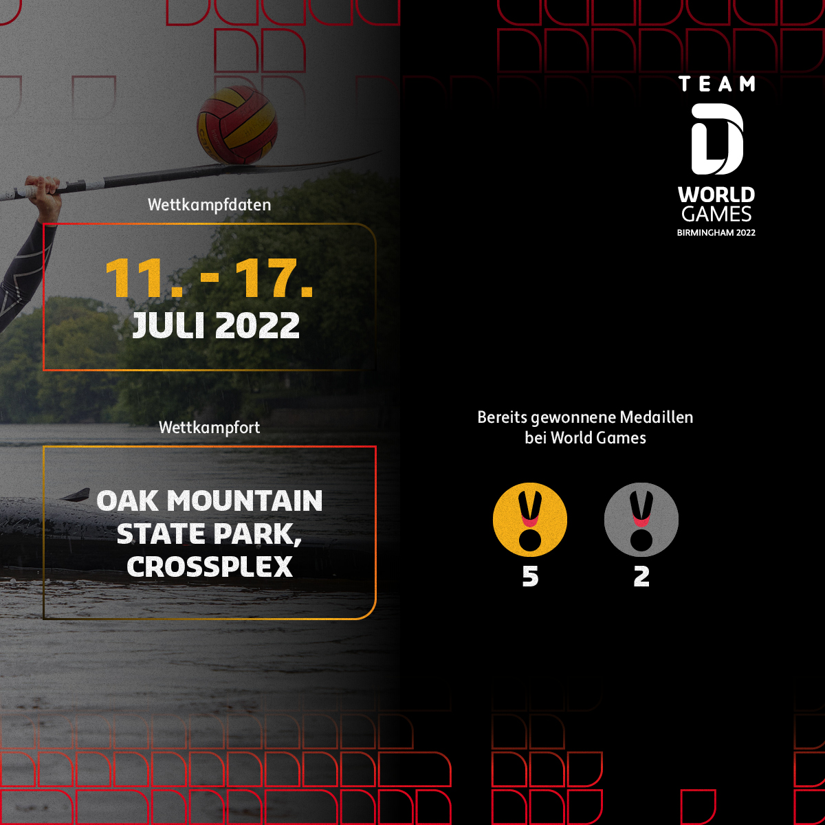 TeamD's tweet photo. 🚣Kanus statt Pferde und Athlet*innen die ihre Boote tragen? In den Disziplinen Polo und Marathon wird Team D 🇩🇪  bei den #WorldGames2022 an den Start gehen. 
#WirFuerD #WeAreTheWorldGames #TWG2022
#Kanu #Kanupolo #Kanumarathon @kanuverband https://t.co/fEkBbQU1AU