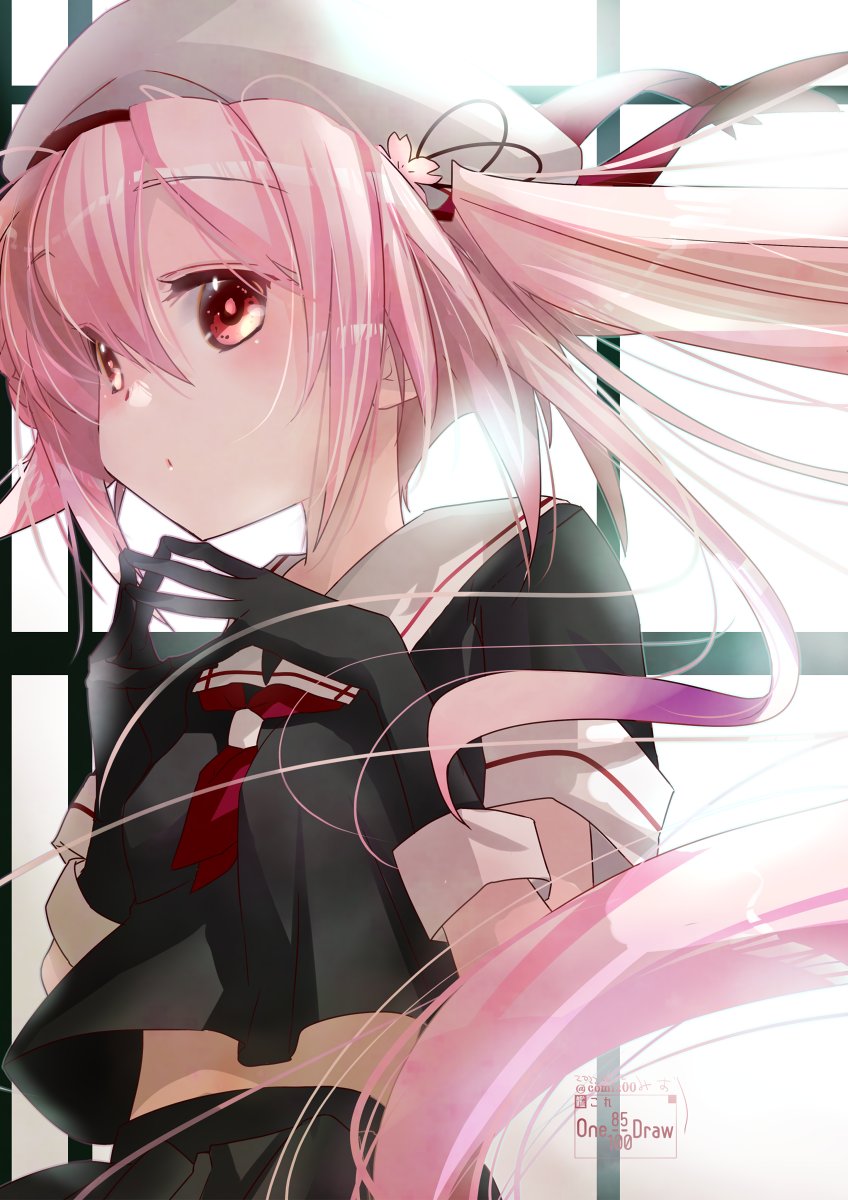 harusame (kancolle) 1girl pink hair gloves solo school uniform serafuku side ponytail  illustration images