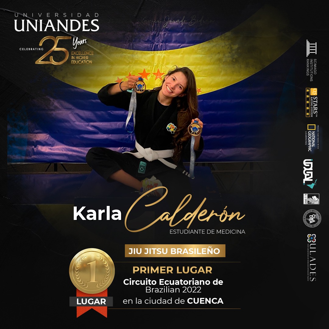 Con orgullo presentamos a Karla Calderón, nuestra deportista uniandina participó en el Circuito Ecuatoriano de Brazilian 2022 que se dió en la ciudad de #Cuenca ganando el 1er Lugar en la categoría Jiu Jitsu Brasileño, 
#UniandesEc  #deportistasdeelite #proyectamos #pasion