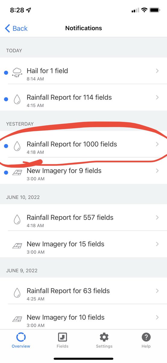 robmakowsky's tweet image. That’s a big one!  Nice rain event yesterday over a lot of fields!
@FieldViewCanada 
#CheckYourNotifications