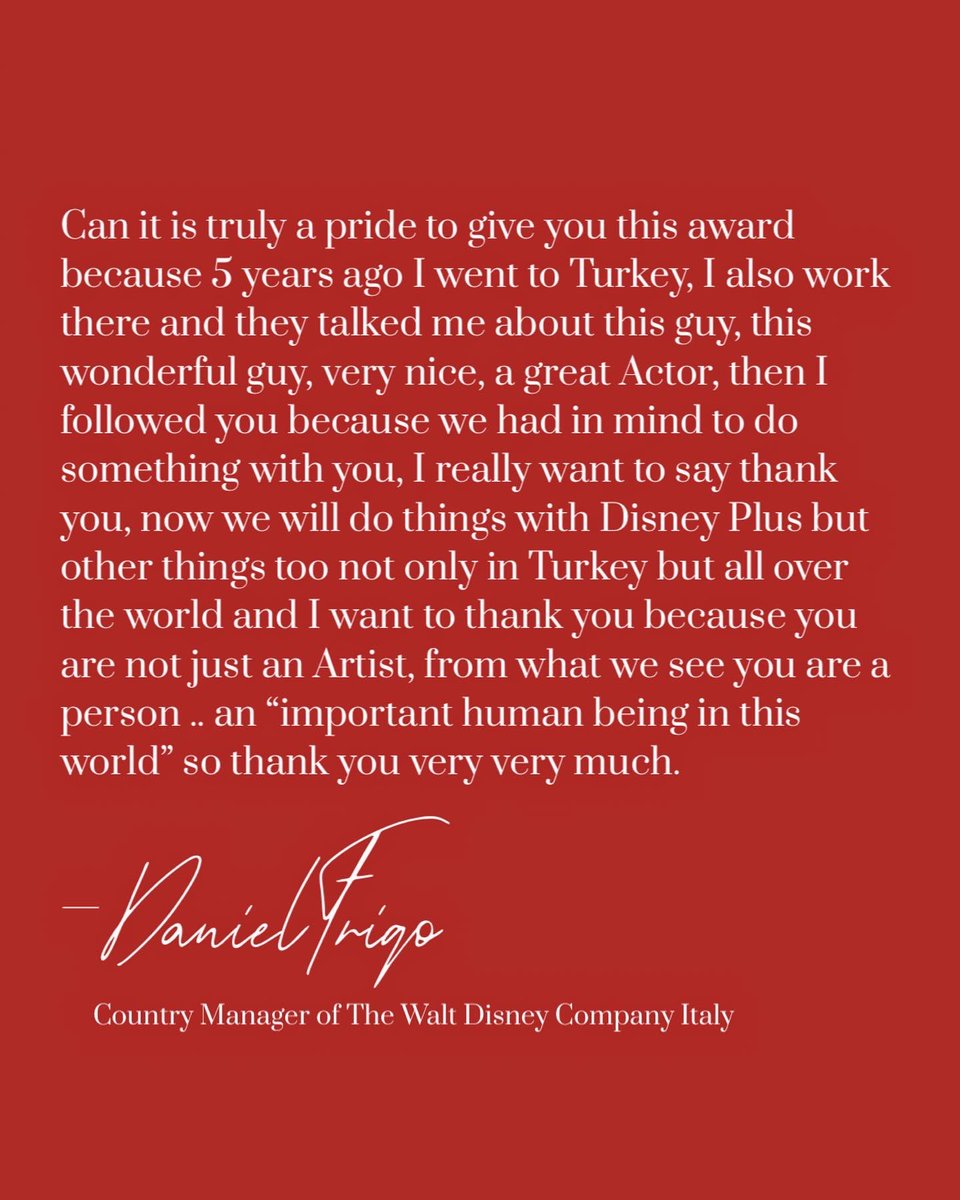 InconnuStudioIT's tweet photo. The speech of #DanielFrigo Country Manager of The #WaltDisney Company Italy during #CanYaman award ceremony at #FISF22 ❤️🔥 https://t.co/H1oYcHgZOt