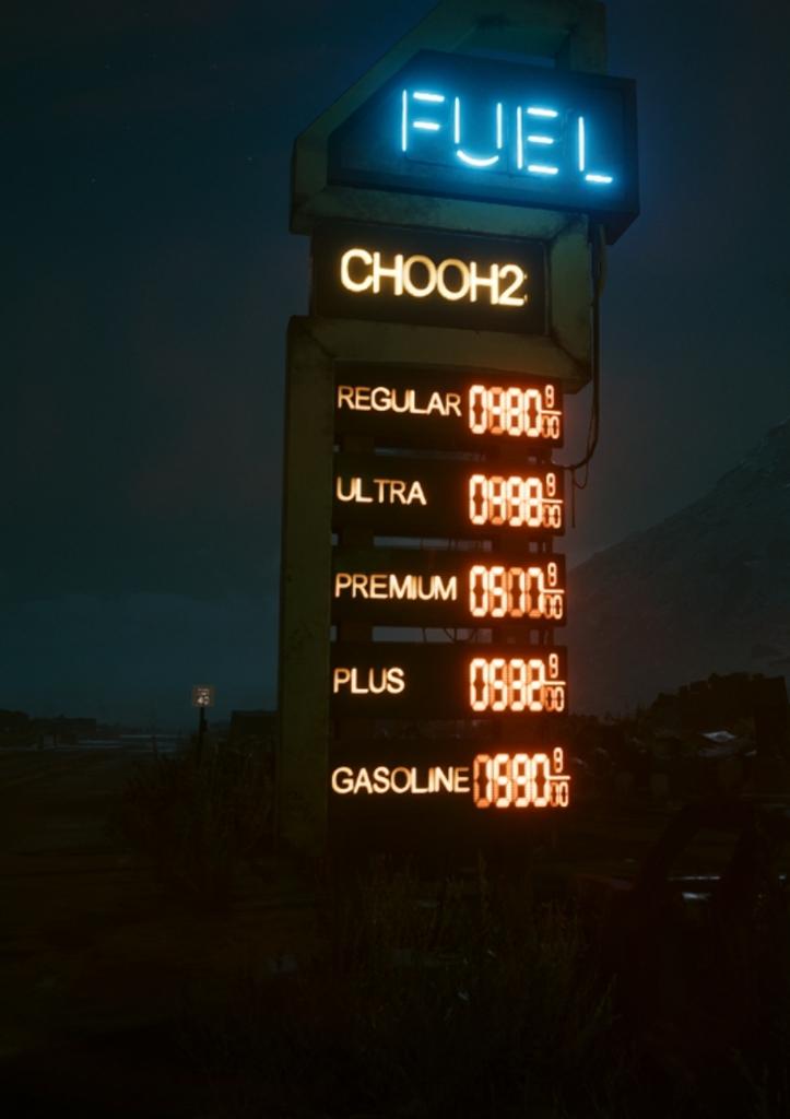 TrustTheMasses's tweet photo. Fuel prices in Cyberpunk 2077 are lower than real-life across the US. As I was saying, we live in a cyberpunk dystopia. https://t.co/QQUSuNvLjJ