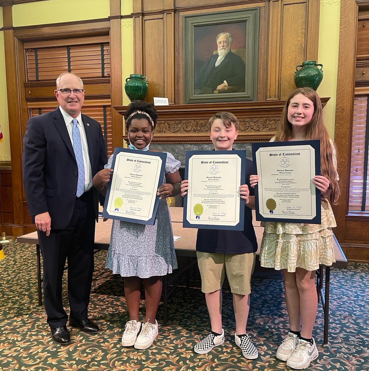 Congratulations to Ethan, Olivia, and Tyla - three St. James 6th graders who were honored by Senator Kelly and presented with formal citations for their essays in the Annual Women’s Month Essay Contest.