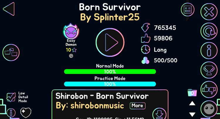 NotSphere's tweet photo. GG Born Survivor 100%! 291 attempts https://t.co/r66Jfw5v7g