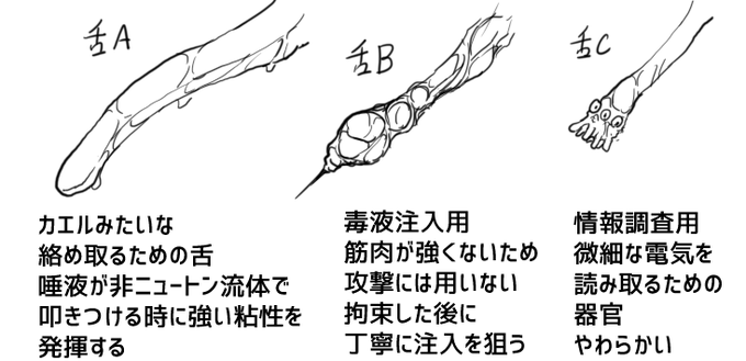 そしてこれはシナリオを最初に書いてた時にメモしておいた舌のバリエーション 